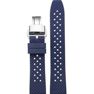 Quick Release Fluoro Rubber Horlogeband Waterdicht Heren for Seiko for Breitling for IWC Zwart Quick Release Horlogeband Stomatal Band (Color : Blue silver Folding, Size : 22mm)