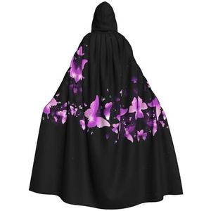 Womens Mens volledige lengte carnaval cape met capuchon cosplay kostuums mantel, 185 cm vlinder paars