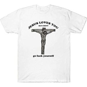 Graphic Jesus Loves You But I DonT Go Fu*K Yourself Vintage MenS T-Shirt Retro Tee Top White