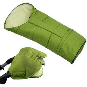 Bambiniwelt combi-aanbieding MUFF + wintervoetenzak/Mumie van lamswol voor kinderwagen, buggy, slee gemêleerd (lichtgroen) XX