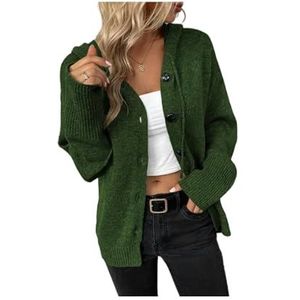 MdybF Gebreid vest voor dames, herfst en winter, cardigan voor dames, met knopen, verdikte warme trui, retro gebreid vest, Groen, XL