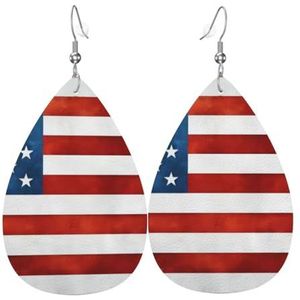 Lederen oorbellen voor vrouwen, Amerikaanse Amerikaanse vlag gedrukt lichtgewicht traan bengelen oorbellen Drop, Eén maat, Sterling zilver, Geen edelsteen