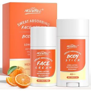 Anti-transpirantset voor gezicht en lichaam, anti-transpirant gezichtscrème of olieregulerende primer voor het gezicht tegen make-up en deodorantstick, zonder aluminium, tot 48+ uur