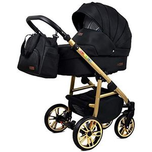 Kinderwagen 3 in 1 complete set met autostoeltje Isofix babybad babydrager Buggy Colorlux Gold van ChillyKids Onyx 3in1 (inclusief autostoeltje)