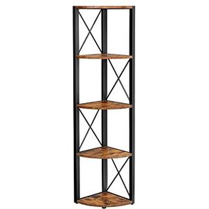 VASAGLE Boekenkast met 5 niveaus, hoekplank, staande plank, opbergplank, voor woonkamer, badkamer, keuken, hal, eenvoudige montage, vintage bruin-zwart LLS805B01