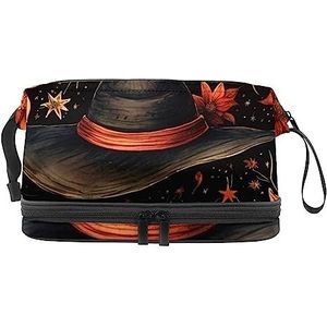 Dubbellaags Cosmetische Tas Heks Hoed Paars Draagbare Make-up Tas Travel Organizer Pouch voor Vrouwen Meisjes Toiletartikelen Tassen, Multi 10, 27x15x14 cm/10.6x5.9x5.5 in, Make-up zakje