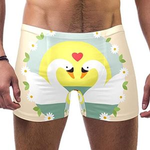 Mannen Zwembroek - Meerkleurig - Liefdevolle Zwanen - Stretch Badmode - Atletische Badpak