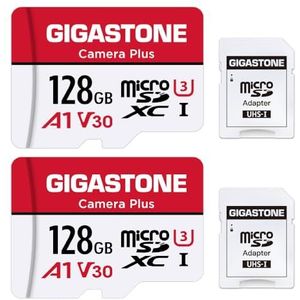 Gigastone 128GB 2-pack micro SD geheugenkaart, Camera Plus, SDXC UHS-I A1 U3 V30, 100/50 MB/s lees- en schrijfsnelheid, 4K video opname, geschikt voor Drone Compactcamera’s, GoPro action cam, micro sd card