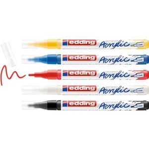 edding 5300 acryl marker fine - multicolour - set van 5 acryl paint markers - fijne ronde punt 1-2mm - acryl paint pennen voor het tekenen op canvas, kunstpapier, hout, kiezelstenen en steen