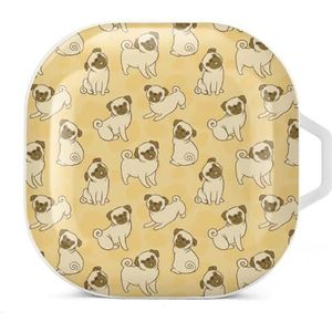 Mopshond dier patroon oordopjes hoesje compatibel met Samsung hard shell beschermhoes witte stijl