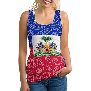Paisley En Haïti Vlag Mode Tank Top voor Vrouwen Gym Sport T-shirts Mouwloos Slanke Yoga Blouse Tee S