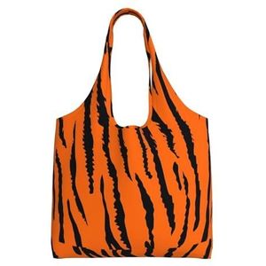 XIAOYANS Oranje Tiger Leopard Extra Grote Capaciteit Schouder Canvas Tas Voor Winkelen Reizen Dagelijks Gebruik, Zwart, Eén maat