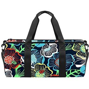 Zwart dier koekjessnijder patroon reizen duffle tas sport bagage met rugzak draagtas gymtas voor mannen en vrouwen, Vet kleurrijk groot bloemenpatroon, 45 x 23 x 23 cm / 17.7 x 9 x 9 inch