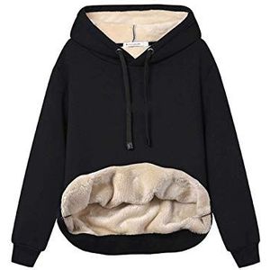 Haellun Casual winter warme fleece sherpa gevoerde pullover met capuchon voor dames, Zwart, M