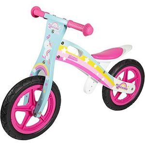 WOOMAX Houten fiets zonder pedalen, meisjesfiets zonder pedalen, eenhoorn-fiets, meisjes, 2 jaar, houten wiel, eenhoornspeelgoed, kinderfiets van 2 tot 5 jaar, 25 kg (85373)