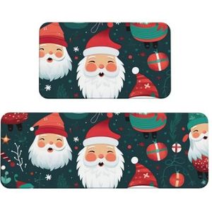 MGGAklp Kerst Cartoon Kerstman Print Keuken Vloermat 2 Sets Antislip Waterdichte Mat Comfort Staande Mat Decoraties