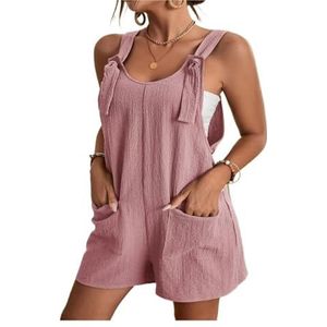 Plus Size Jumpsuit uit één stuk Gestreepte jumpsuit for dames Print Mouwloze rompertjes Verstelbare losse overall met zakken(Color:Pink,Size:L)