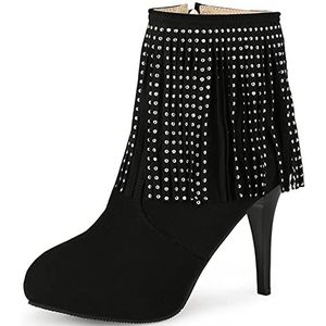 Onewus Tassels Dameslaarzen met hoge stiletto-hakken en dik plateau voor feestjes, zwart, 45 EU