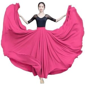Flamencorok for vrouwen, 720 graden, volle cirkelvormige swingrok, Spaans danskostuum, volwassen, vloeiende, geplooide gelaagde rok for optredens, Halloweenfeest, rode krijtthema-outfit(Light Rose_XL)