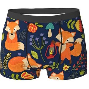 DEXNEL Heren ondergoed boxerslips zacht ademend ondergoed 1pack, schattige dieren vos bloem, Zwart, M