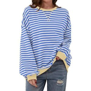 Fisoew Womens Striped Oversized Sweatshirt Color Block Crew Neck Long Sleeve Shirt Casual Loose Pullover Top Y2K Clothes (Light blue,L)