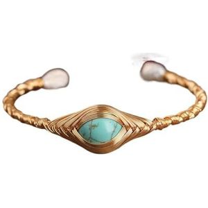 Natuurlijke Turkoois Chunky Kralen Gouden Open Manchet Armband for Vrouwen Barokke Parel Kralen Open Armband Bangle Sieraden (Color : Turquoise Pearl)