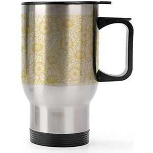 Zonnebloem Gele Reis Koffie Mok met Handvat & Deksel Rvs Auto Cup Dubbelwandige Koffie Mokken