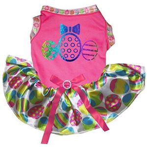 Petitebelle Regenboog Pasen Eieren Katoen Shirt Tutu Puppy Hond Jurk, XXX-Large, Hot Pink/Easter Eggs