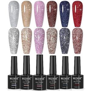 MIZHSE Reflecterende Glitter Gel Nagellak Sprankelende Diamant Nagellak Gel Glanzende Glitter Nagel Gel Polish Nail Art Lak Manicure Kit Professionele Nagelsalon Kit 10ml 6PCS