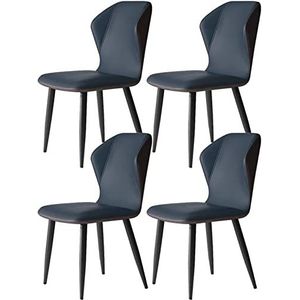 GEIRONV Eetkamerstoel Set van 4, modern PU-leer met rugleuning zacht kussen en koolstofstalen stoelpoten for woonkamer slaapkamer keukenstoelen Eetstoelen (Color : Blue, Size : A)