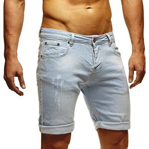 Leif Nelson Korte herenbroek, jeansshorts, denim, zomer, vrijetijdsbroek, basic LN-1397, lichtblauw, 31