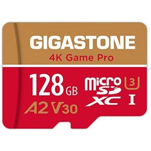 [5 jaar gratis gegevensherstel] Gigastone 128GB micro SD geheugenkaart, 4K Game Pro, SDXC UHS-I A2 U3 V60, 120/80 MB/s lees- en schrijfsnelheid, geschikt voor Nintendo Switch, met adapters