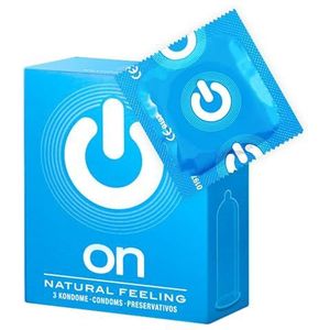 ON) Condooms Natural Feeling I 54 mm breed I verpakking van 3 stuks I premium natuurlijke condooms I met siliconen glijmiddel I dunne 0,07 mm wanddikte I veganistische condooms voor mannen