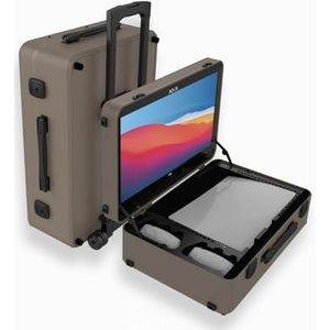POGA Lux Desert Taupe - Gaming Case (compatibel met Playstation 5), Reiskoffer incl. 24"" AOC Gaming Monitor en Trolley - Desert Taupe