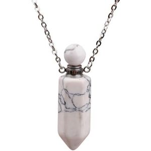 Crystal Perfume Bottle Healing Chakra Gemstones Pendant Necklace Women Roses White Crystal Essential Oil Jewelry (Color : White Turquoise)