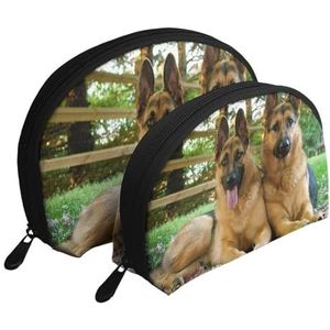 Make-uptas, reizen cosmetische tas 2 stuks draagbare clutch zakje set zakje organisator kleurrijke schattige huisdier Duitse herder hond, zoals afgebeeld, Eén maat