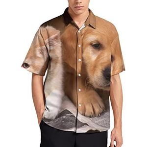 Kittens honden en katten pups heren T-shirt met korte mouwen casual button down zomer strand top met zak
