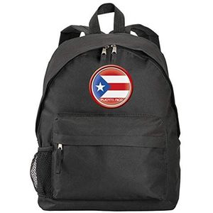 Porto Rico rugzak, zwart, met vlag en embleem van synthetisch materiaal, met ritszakken en dragers