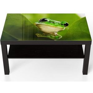 DEQORI Glazen tafel, zwart, groot, 90 x 50 cm, motief groene luisposten, opvallende bijzettafel van glas, hoogglans, salontafel voor de woonkamer, moderne banktafel met design