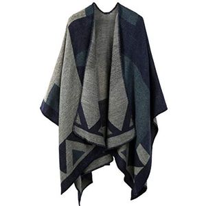 OOPOR Wintersjaal, omslagdoek, poncho voor dames, warm, open voorzijde, bedrukt, omkeerbare oversized dekenvest, modieus en elegant, gebreide wollen poncho voor herfst, fleece sjaal, Kleur 4, one size