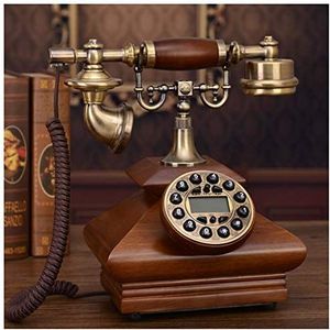 Telefoon Handgemaakt Massief Hout Antieke Retro Telefoon Doek Touw Telefoonlijn Amerikaanse Backlht Handsfree Thuistelefoon Klassieke Telefoon (C)