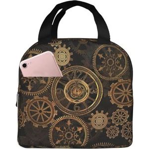 SUHNGE Gears Klok Bronzen Eeuw Print Geïsoleerde Lunchtas Rolltop Lunch Box Tote Tas voor Vrouwen, Mannen, Volwassenen en Tieners