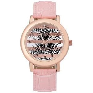Trendy Tropische Palmbomen Chic Rose Gouden Strepen Klassieke Horloges Voor Vrouwen Gemakkelijk Lezen Mode Grappige Grafische Horloge Gift voor Werk Workout