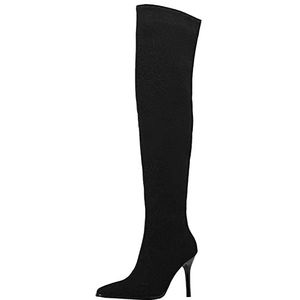 Onewus Elegante dijbeenlaarzen voor dames met bling-materiaal en stiletto-hakken, zwart, 45 EU