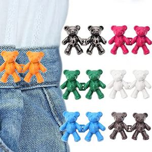 6PACK Cute Adjustable Button Pins, Cute Bear No-Sew Waist Button, Bear Button Pins for Jeans, Bear Clips for Pants, Pant Clips for Waist (Type B)