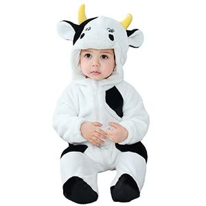 Doladola Baby Hooded Onesies Cartoon Animal Romper Baby Loungewear Pasgeboren Outfits Jumpsuit (zwarte koe, 12-18 maanden)