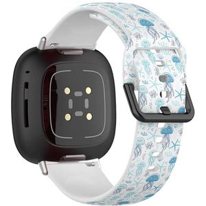 Zachte sportband compatibel met Fitbit Sense / Sense 2 / Versa 4 / Versa 3 (stijlvolle kwallen zeeschelpen), siliconen armband, accessoire