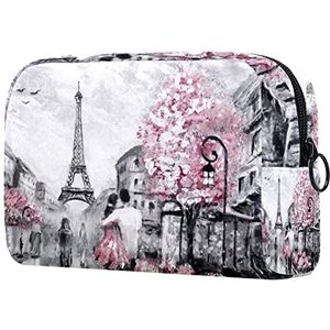 Make-up tas voor portemonnee draagbare cosmetische tas rits make-up zakje reizen toiletartikelen waszak voor vrouwen, aquarel Frankrijk Parijs Eiffeltoren, Multi kleuren 03, 18.5x7.5x13cm/7.3x3x5.1in