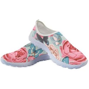 Binienty Gedrukt Lichtgewicht Indoor Outdoor Water Schoenen Voor Mannen Vrouwen Air Mesh Casual Aqua Schoenen Barefoot Slip-On Schoenen, Rose Bloem Bloemen, 36 EU