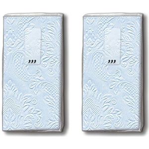 20 zakdoeken (2x 10) zakdoeken Moments Ornament pastelblauw - Uni pastelblauw met ornamenten reliëf/vreugdetranen/bruiloft